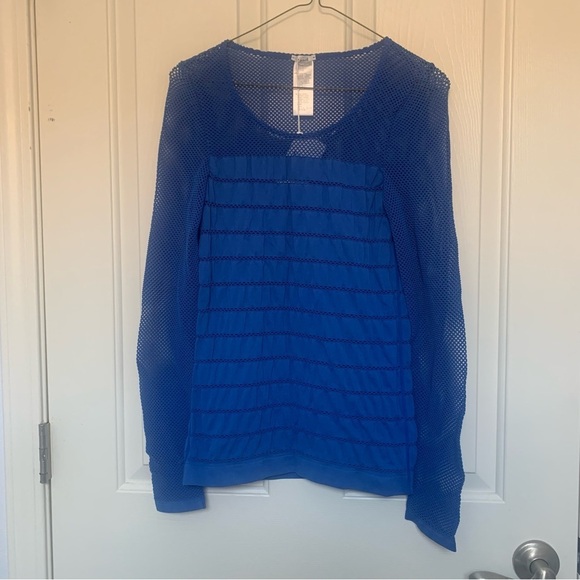 NWT Wolford Regatta Blue Stitch net lines long sleeves bodywear top - Picture 1 of 4